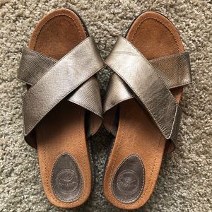 Nurture Metallic Gold Criss Cross Slip On Sandals